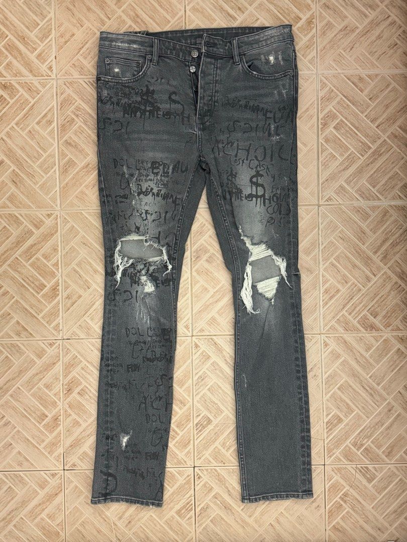 Ksubi Graduation Destroyed Denim Jeans (Category: Jeans) located in Taguig. Submitted by ykwis (Listing ID 1302504738, Image 1). Description: Ksubi Graduation Destroyed Denim Jeans :: Only tried on once in the house so it's pretty much brand new. :: Slim fit with distressed design. :: High quality denim material L - 42 inches W - 32 to 34 inches Payment - GCash Please note that the shipping fee is the responsibility of the buyer, unless stated ot