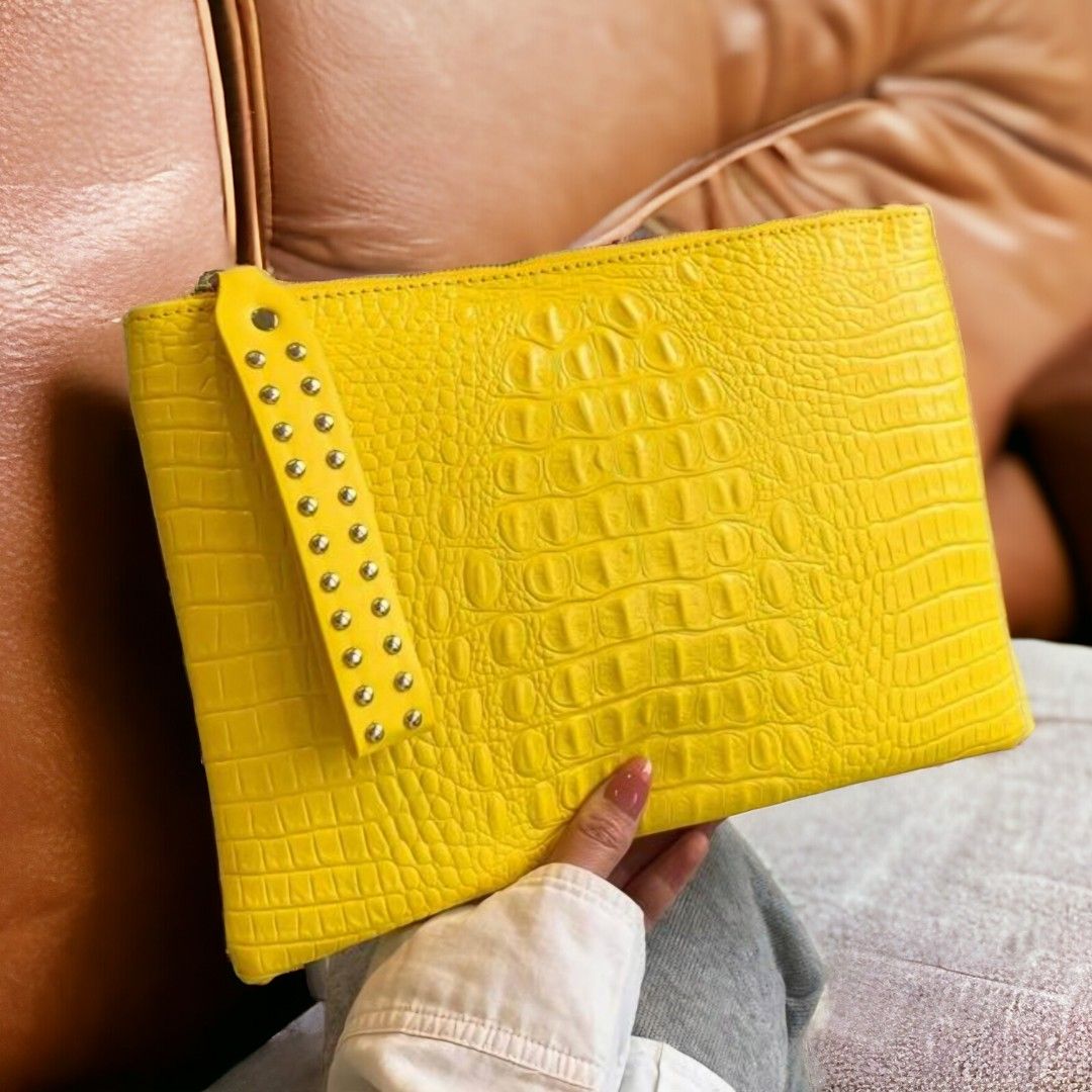 L33x1xH21 cm Handbags Women Bag PU Leather Clutch Ladies Evening Envelope Bag Unisex Day Clutches Purse Portable Wristlet Yellow Silver Embossed Crocodile Pattern Women s Fashion Bags Wallets Clutches...