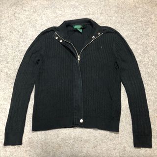LAUREN RALPH LAUREN Knitted Knit Sweater Jacket Textured Zip Long Sleeve Size Petite Medium