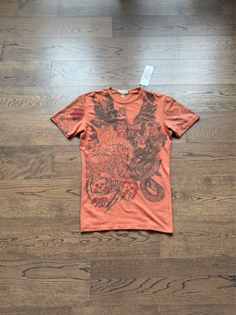 L Homme Invisible Made in France Mens Tattoo T Shirt Skull Python Flying Dragon Art tattoo pattern Designed by P. Chevreux Tee