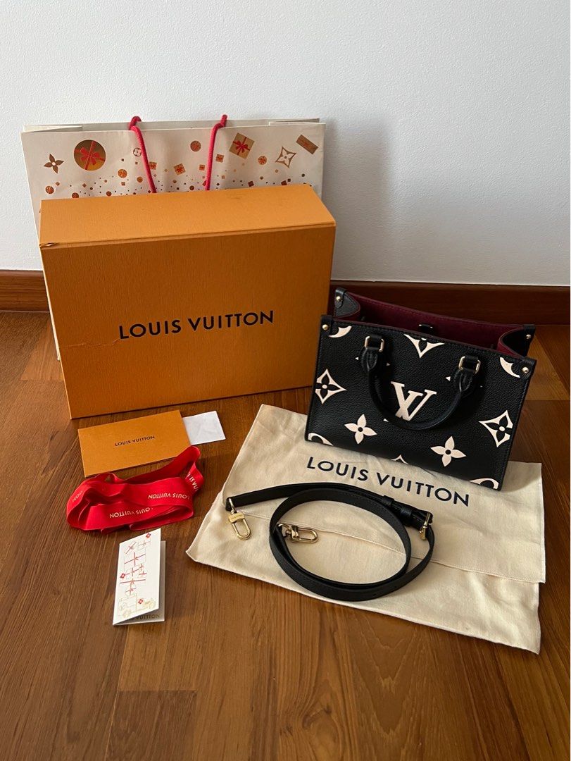 LOUIS VUITTON LV OTG Onthego PM Bag Bicolour Monogram Empreinte Leather in Black Beige Luxury Bags Wallets on Carousell