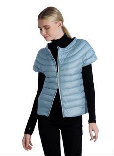 MARTHA STEWART Down Sleeve Vest Gilet Winter Snow Puff Puffer Size 1X Metallic Blue Pastel