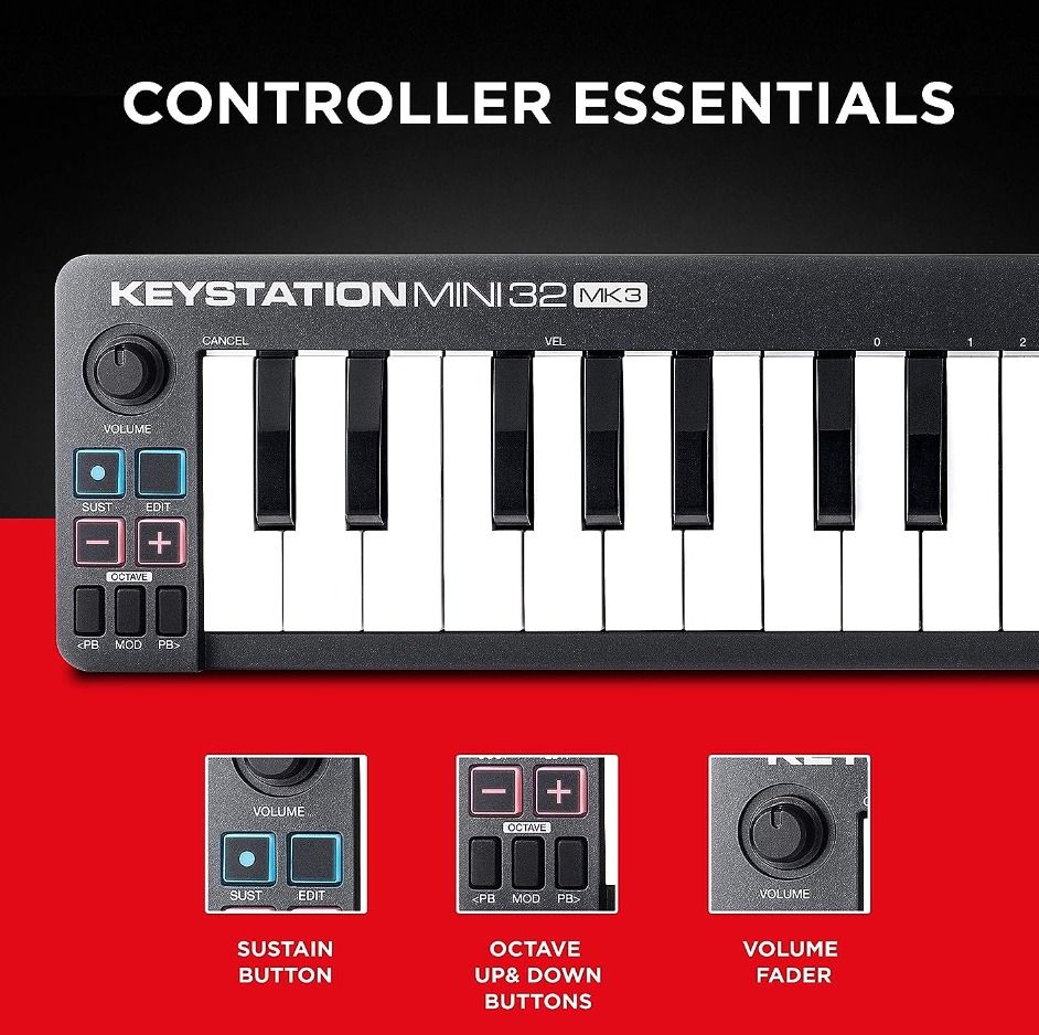 M-Audio Keystation Mini 32 MK3 - USB MIDI Keyboard Controller (Category: Other Audio Equipment) located in Marikina City. Submitted by skowshop (Listing ID 1302524015, Image 3). Description: Brand M-Audio Number of Keys 32 Connectivity Technology USB Special Feature velocity sensitive keys; USB powered; sustain button; volume control; production software included Model Name KEYSTATION MINI 32 MK3 About this item: Pro Music Production Wherever You