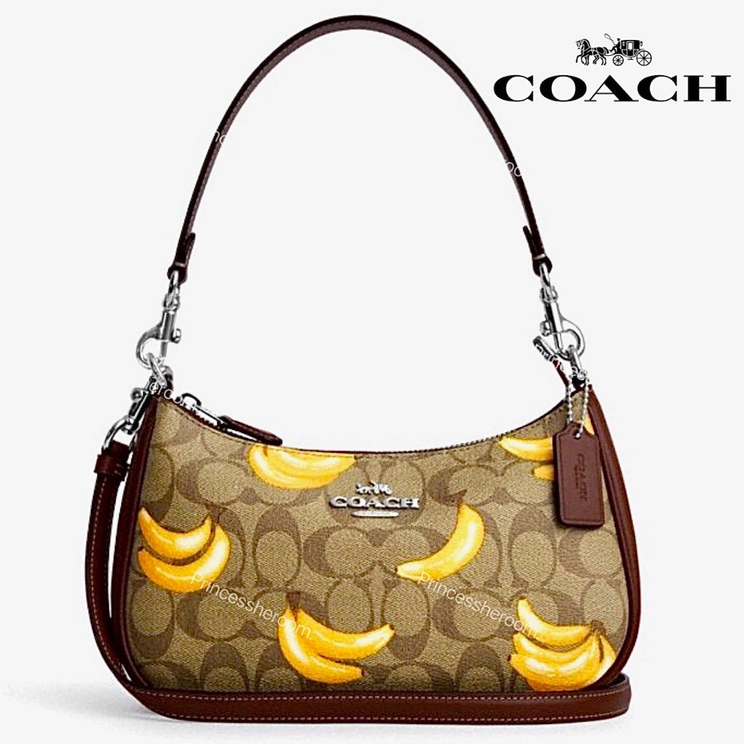 New Coach Original CR289 Teri Shoulder Bag in Signature Canvas with Banana Print Women Crossbody Sling Bag Shoulder Bag Handbag with Full Set of Coach Package Luxury Bags Wallets
