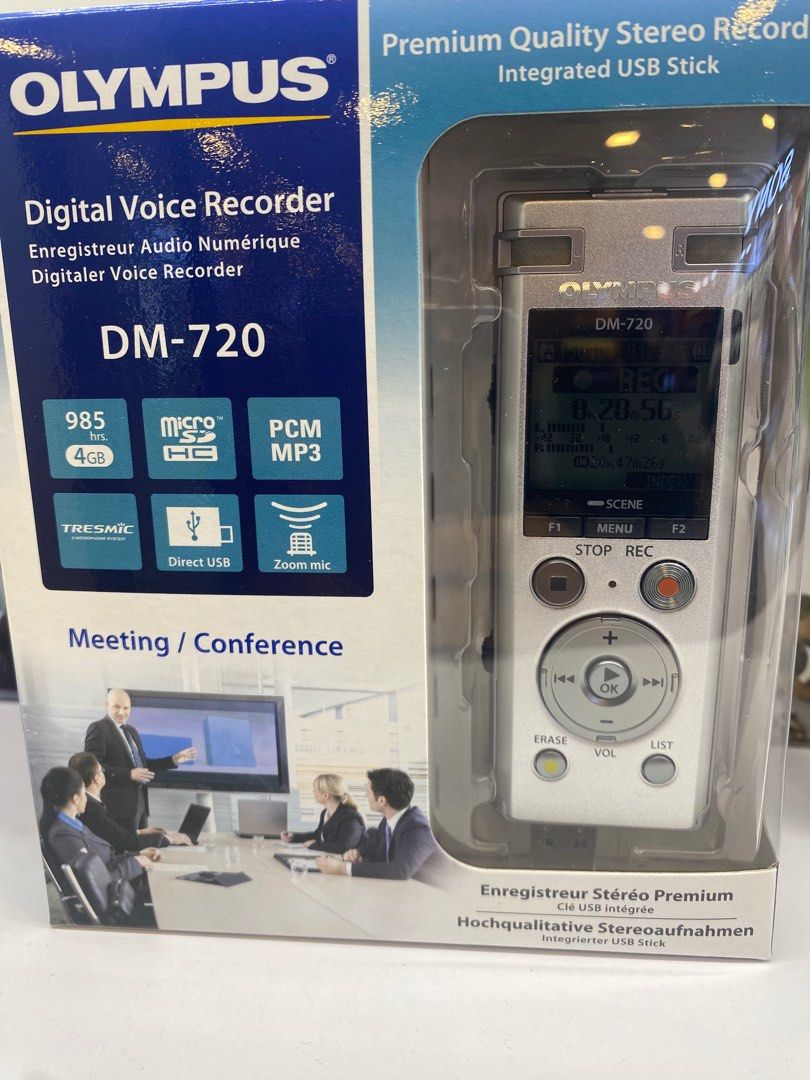 Olympus DM-720 Diktiergerät Meeting-Kit | 4 GB Speicher | Mit 2 ME33 Mikrofonen | USB Direct Aufnahmen