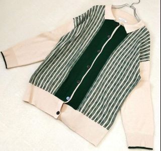 Pattern Cream and dark green button down knitted cardigan with collar