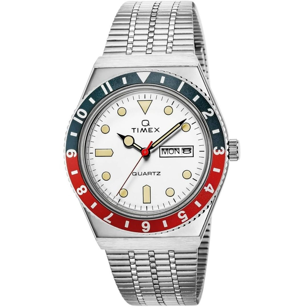 Rare White Dial) Timex Q Reissue Pepsi Bezel Watch TW2U61200