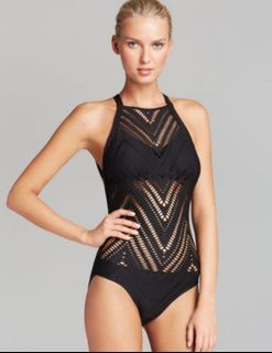 (S) ROBIN PICCONE Crochet High Neck One Piece Swimsuit