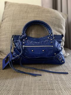 SALE! Balenciaga Town Blue Lizard Leather with Silver Hardware
