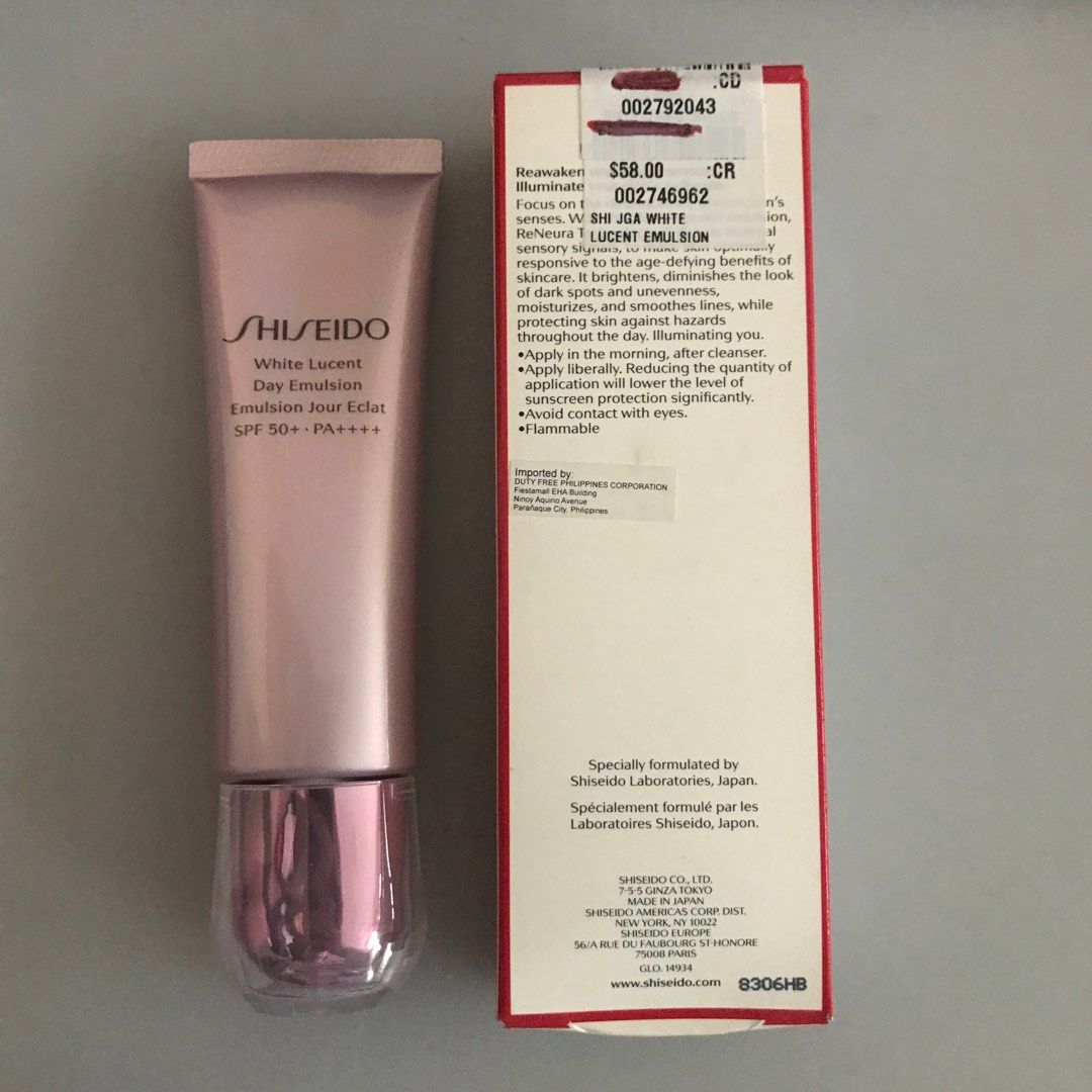 SHISEIDO White Lucent Day Emulsion SPF50 50ml (Category: Face Care) located in Manila. Submitted by lessentiel.ph (Listing ID 1302453561, Image 2). Description: .