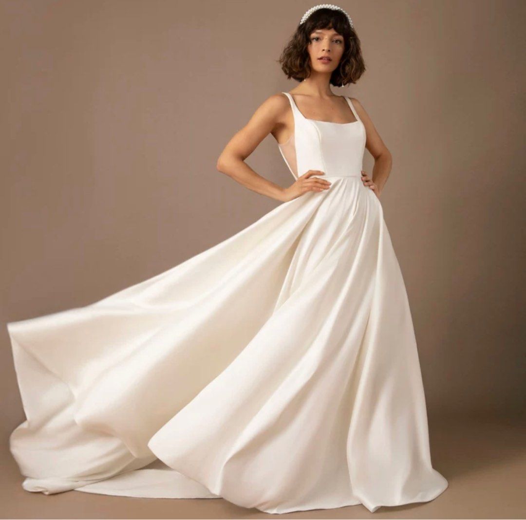 strapless open back dress Vesperine – Minimalist Lace Fit & Flare Wedding Dress with Open Back – A &  M Enterprises Bridal