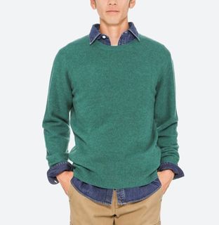 UNIQLO Men Premium Lambswool Crew Neck Long Sleeved Jumper Green Sweater Size Large