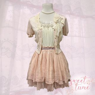❗️UP FOR BID❗️baby/light/pastel pink knit/knitted floral/ribbon lace collared puff short sleeves cardigan (coquette/cottagecore/lolita/kawaii)