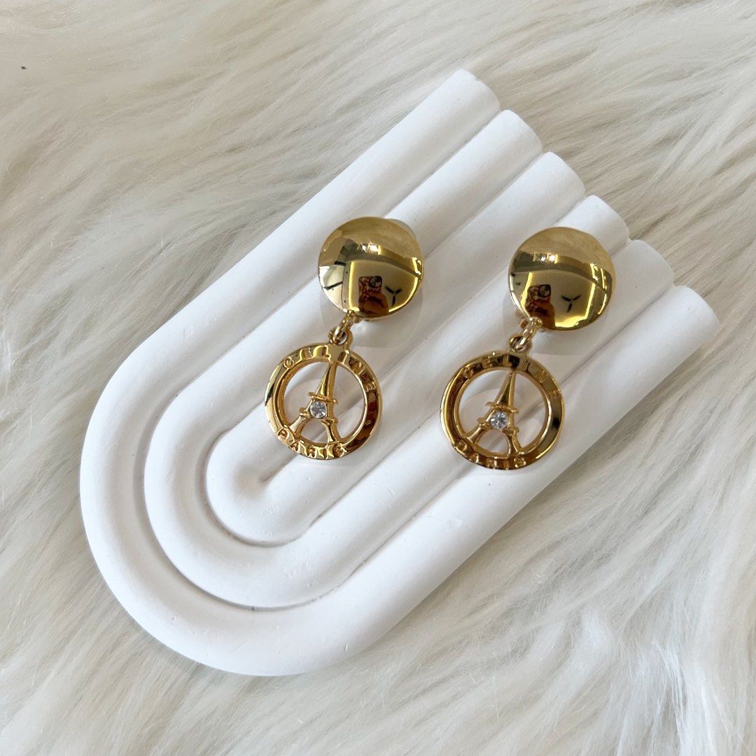 VINTAGE CELINE EIFFEL TOWER DANGLING CLIP EARRING Women s Fashion Jewelry Organisers Earrings on Carousell