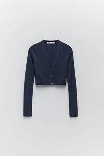 Zara Cropped Knit Cardigan Blue