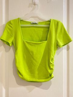 Zara Neon Green Ruched Side Top