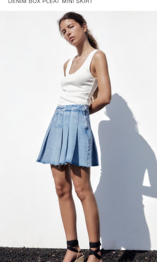 Zara PLEATED JEANS SKIRT Women s Fashion Bottoms Skirts On Carousell