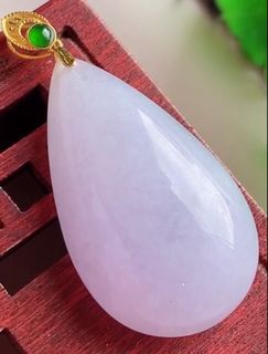 翡翠 紫蘿蘭底水滴💧吊墜 18K金鑲嵌 實物如圖 喜詢64232220158339110