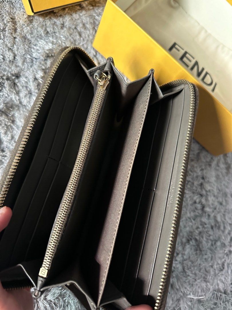 Authentic Fendi By The Way Long Continental Zippy Zip Around Unisex Wallet in Grey with Gold Hardware