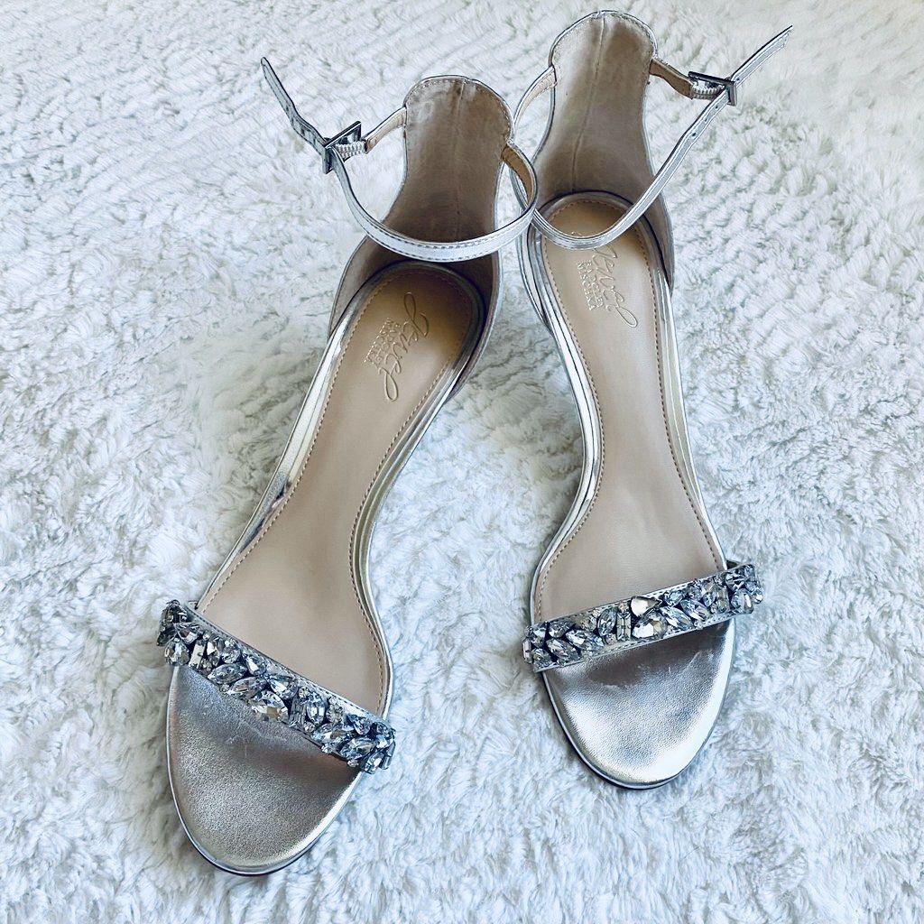 Brand New Jewel by Badgley Mischka Kitten Heel Embellished Evening Sandals Women s Fashion Footwear Heels on Carousell