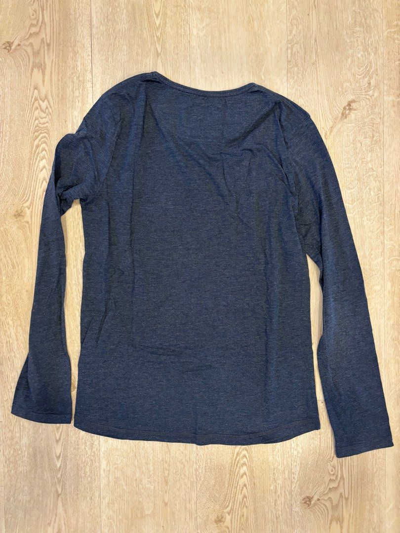 H&M Navy Blue Long Sleeve Top, Men's Fashion, Tops Sets, Shirts