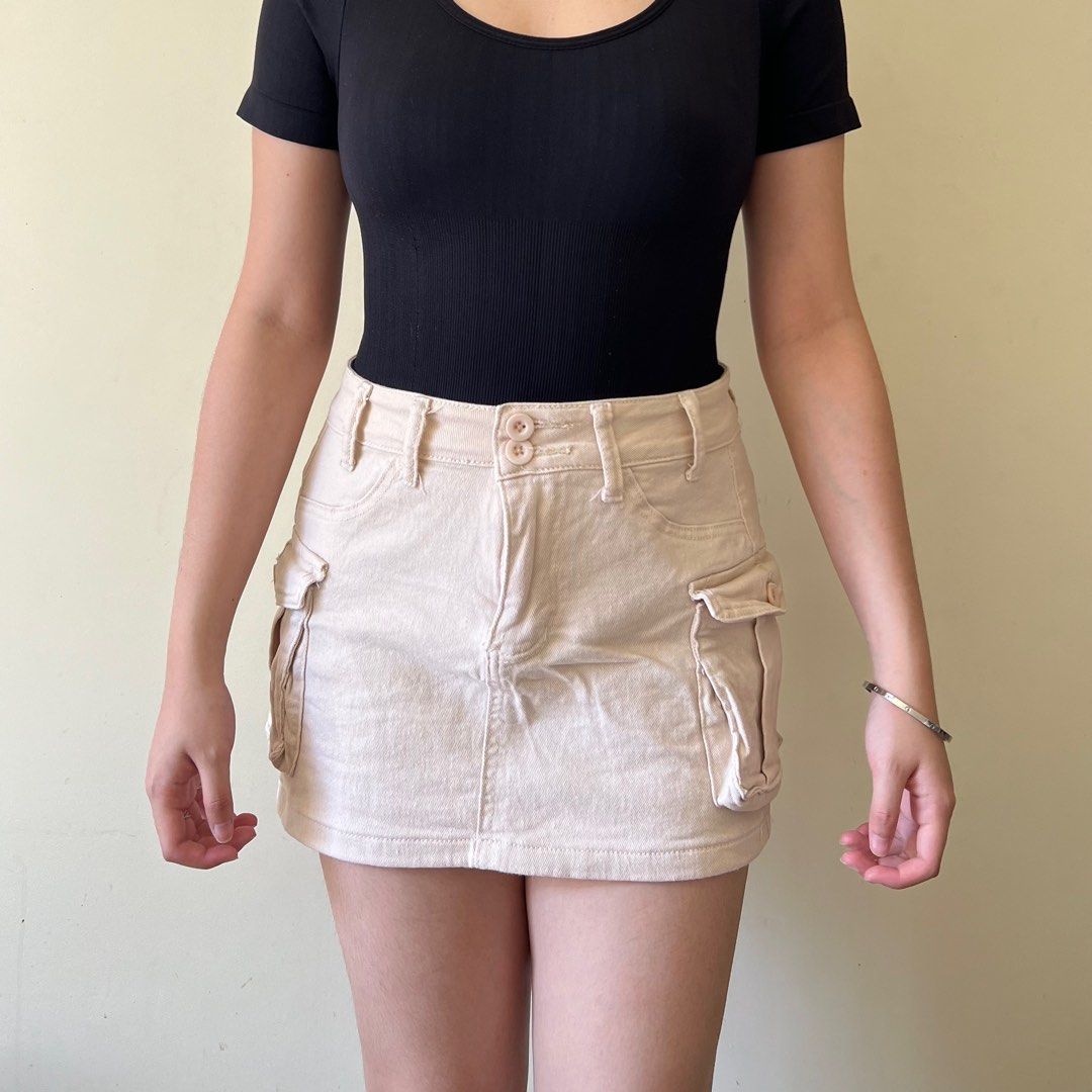 Khaki Cargo Denim Skirt Women s Fashion Bottoms Skirts on Carousell