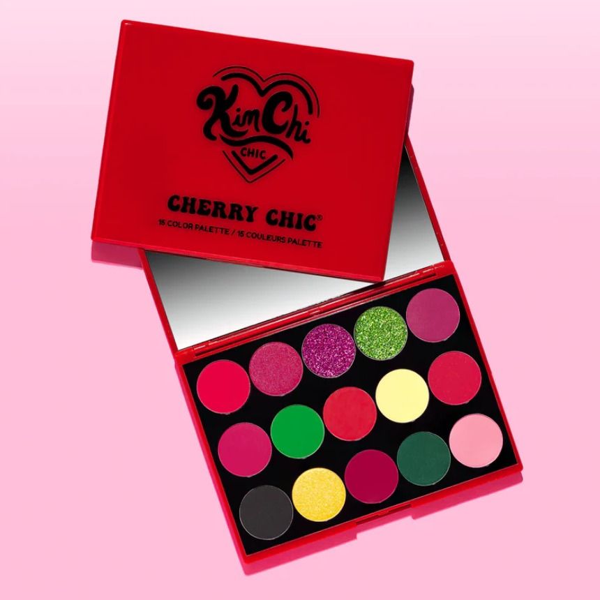 Kim Chi Chic Beauty Cherry Chic Eyeshadow Palette (Category: Makeup) located in Manila. Submitted by memorylanestore (Listing ID 1306401850, Image 1). Description: Let me introduce you to the Cherry Chic Palette! With a mix of red, green, and yellow shades in shimmer, matte, and glitter finishes, you'll be serving lewks for days! The ultra-pigmented, super blendable, talc-free pressed pigment palette is infused with vitamin E designed to provide 