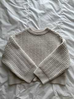 Mango Knitted Cropped Sweater - White