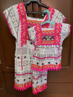 Mom and Baby Dresses with Ethnic Print