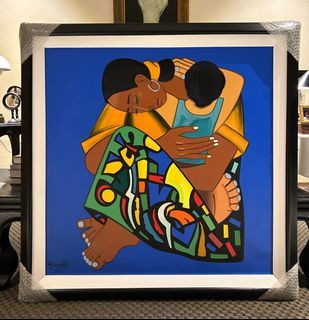 MOTHER AND CHILD 35x35 inches OIL ON CANVAS Painting with Wood Frame, Ready to Hang