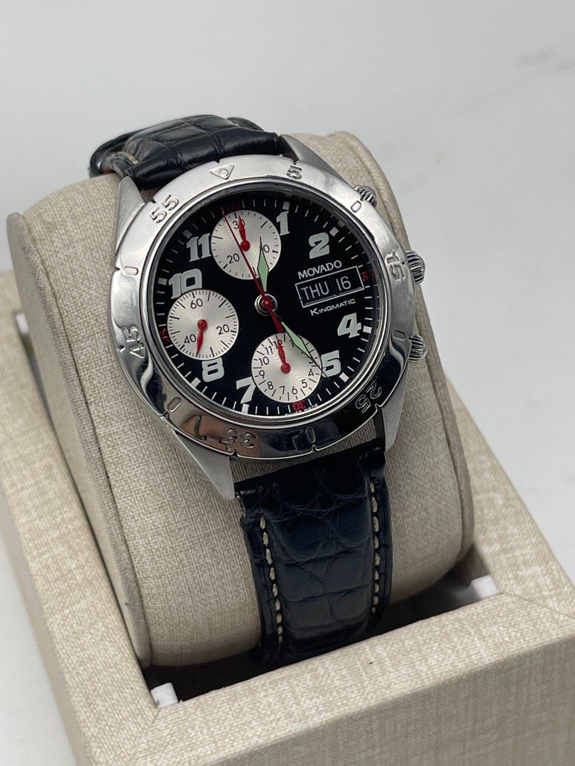 Movado Kingmatic Chronograph Black Dial Leather Strap