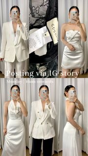 New collection on IG! @rraiment_ (Zara tweed blazer, White wedding blazer, White silk dress, Lingerie, Bodysuit, Office long sleeve)