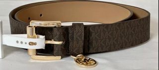 NEW! MICHAEL KORS MK GOLD-TONE BUCKLE CHOCOLATE BROWN LEATHER BELT LARGE L SALE