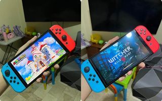 Nintendo Switch OLED Neon Red and Blue with games