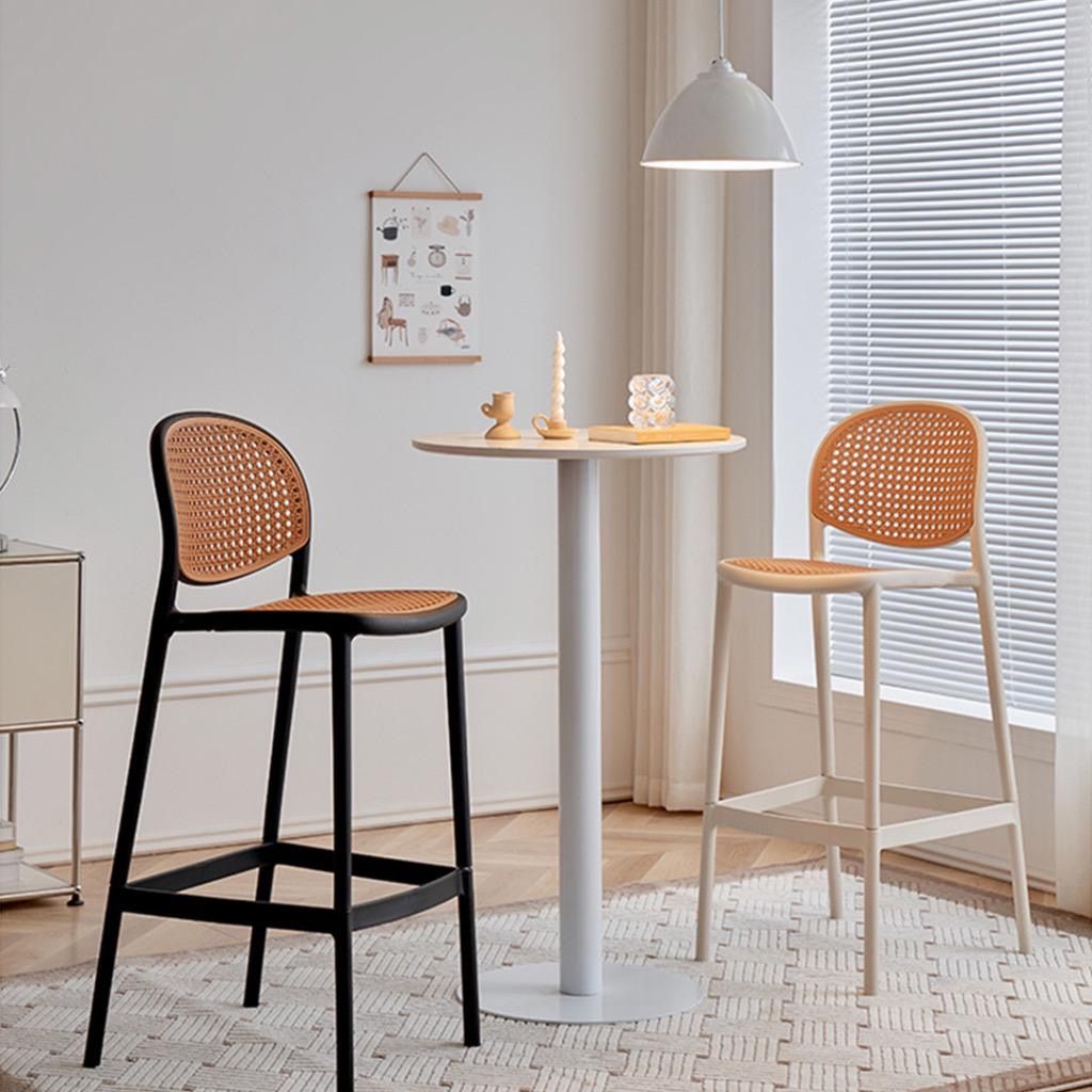 Rattan High Chair Home Living Room Counter Chair High Table Bar Stool Kitchen Island Chair Sturdy Backrest Bar Seat Home Cafe High Chair