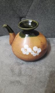 Stoneware teapot display floral 4x4" brown black