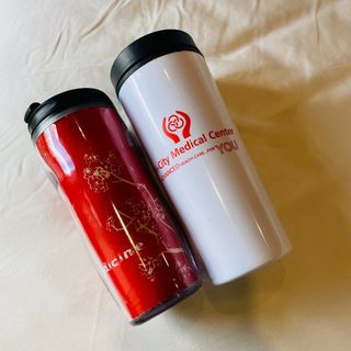 Take Both! Red and White Healthcare Coffee Tumblers / Water Flasks