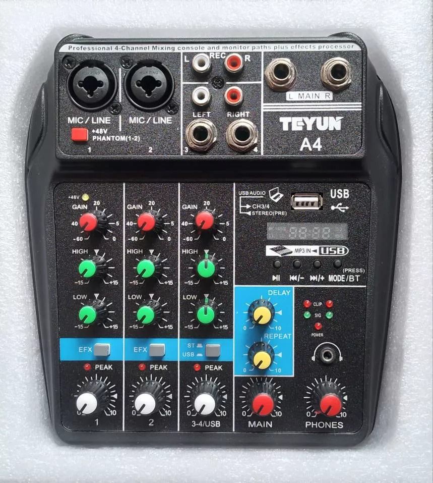 TEYUN A4 4 Channel Audio Mixer Console Line Mixer with Sound Card and