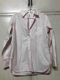Uniqlo white pinkish long sleeves polo blouse