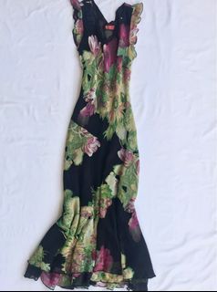 Vintage Bias Cut Floral Print Midi Maxi Dress