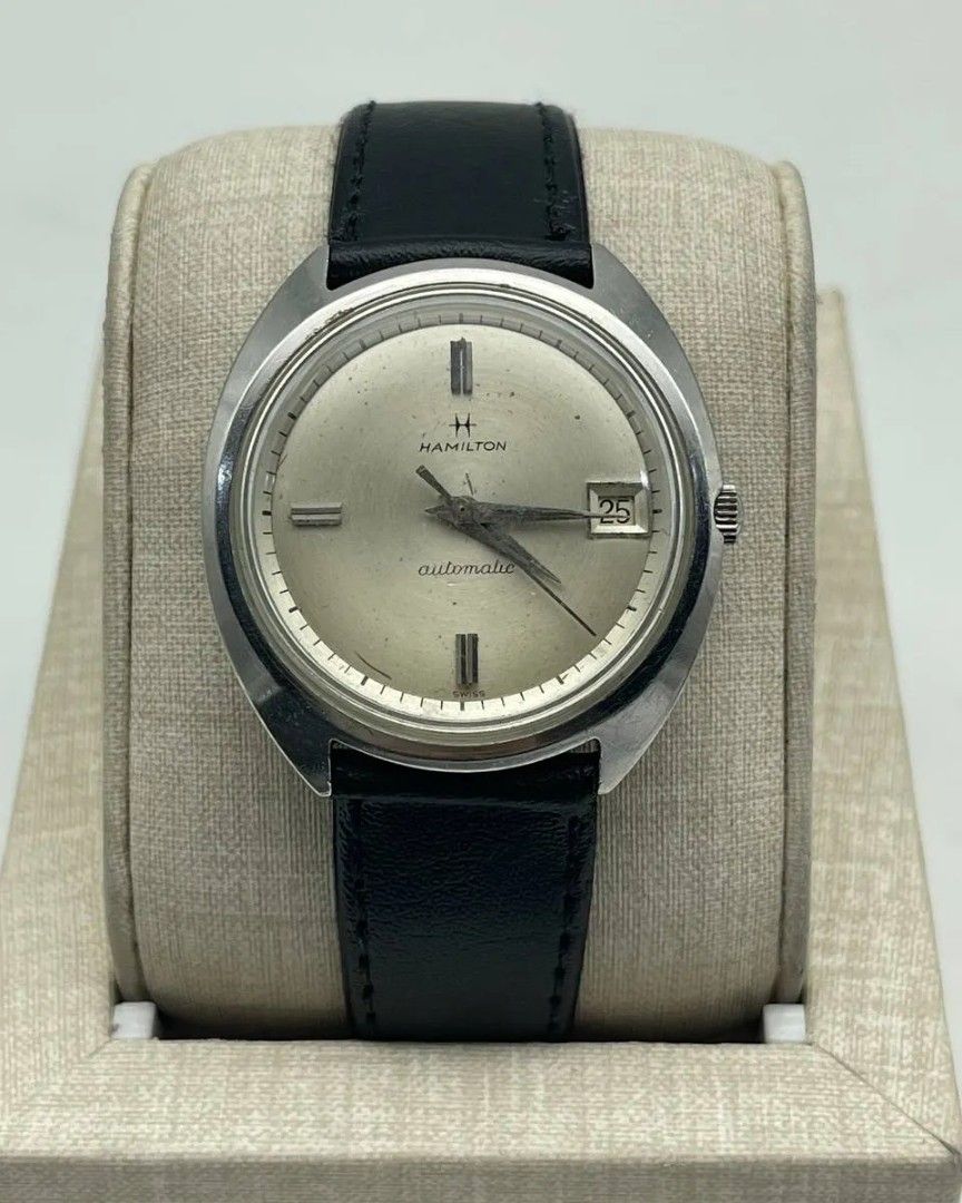 Vintage Hamilton Dateline Silver Dial Leather Strap (Category: Luxury Watches) located in Manila. Submitted by _classicwatchcollection (Listing ID 1306515252, Image 1). Description: FS: Vintage Hamilton Dateline Silver Dial Leather Strap Php: 10,000 Condition: 9/10 (Goodworking) Movement: Automatic Case size: 34.5mm (w/o crown) Unit only. Pm or Contact 09063027061 for inquiries..