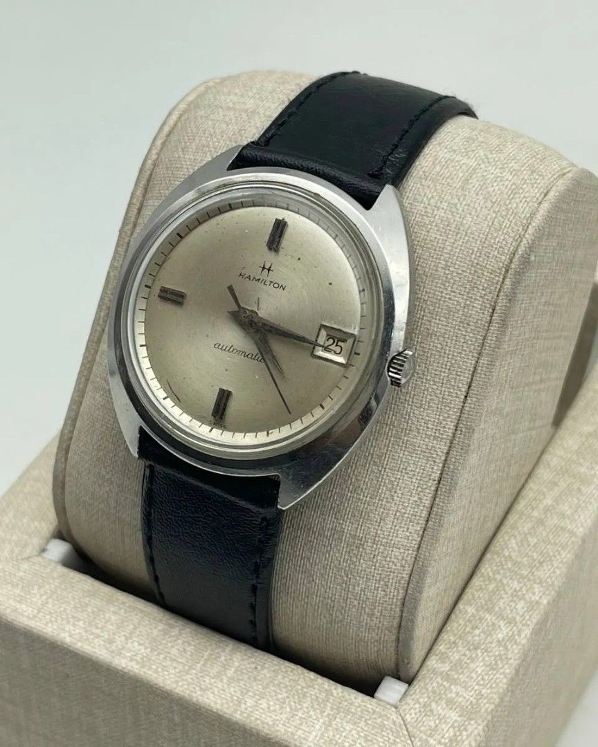 Vintage Hamilton Dateline Silver Dial Leather Strap (Category: Luxury Watches) located in Manila. Submitted by _classicwatchcollection (Listing ID 1306515252, Image 2). Description: FS: Vintage Hamilton Dateline Silver Dial Leather Strap Php: 10,000 Condition: 9/10 (Goodworking) Movement: Automatic Case size: 34.5mm (w/o crown) Unit only. Pm or Contact 09063027061 for inquiries..