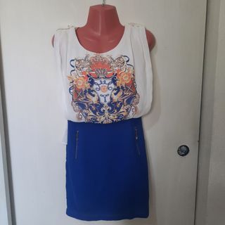 Royal Blue Sleeveless Pencil Skirt Dress - #048
