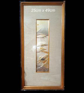 25cm x 49cm Signed Vintage Mt. Fuji Landscape Chokin Art in Wooden Frame