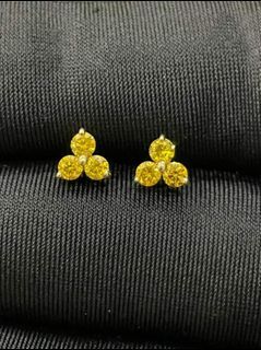 .350ct tri stone canary diamond earrings