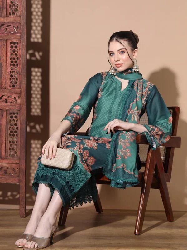 Ready SG Stock Green Muslin Straight Pakistani Punjabi Suit with Full Inner Indian Dresses Women s Fashion Dresses Sets Traditional Ethnic wear on Carousell