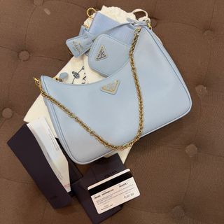 Authentic Prada Re-edition 2005 Saffiano Lux Multipochette Celeste 1 blue ghw bag