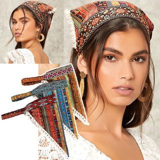 Bohemian Trendy Tassels Headbands for Women Wide Brimmed Triangular Scarves Elastic Headdress