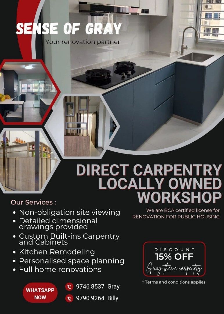 Direct Carpentry/Local own workshop carpentry/wardrobe carpentry/House Carpentry/Direct cabinet/HDB carpentry/BTO carpentry/HDB home renovation/BTO Kitchen Package, Carpentry cabinets62863075933313111