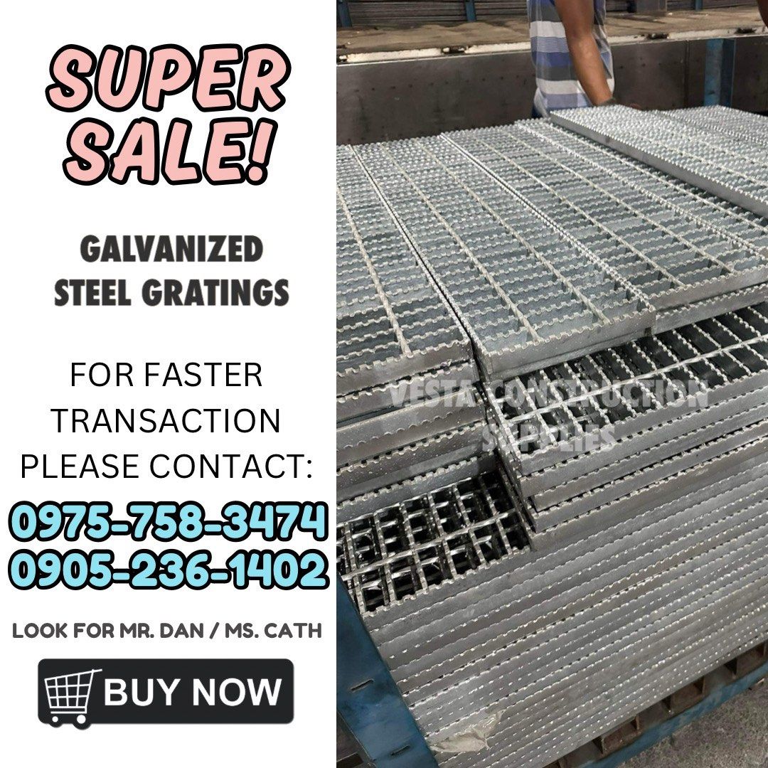 Galvanized Steel Gratings (Category: Construction Tools & Equipment) located in Manila. Submitted by imdanpaolo10 (Listing ID 1308102894, Image 1). Description: FLASH SALE!! Galvanized Steel Gratings .20x1m For faster transaction please contact: Look for Mr. Dan/Ms. Cath OPEN FOR DELIVERY! Mode of payments •Bank Transfer •Gcash •Cash MESSAGE US NOW!.